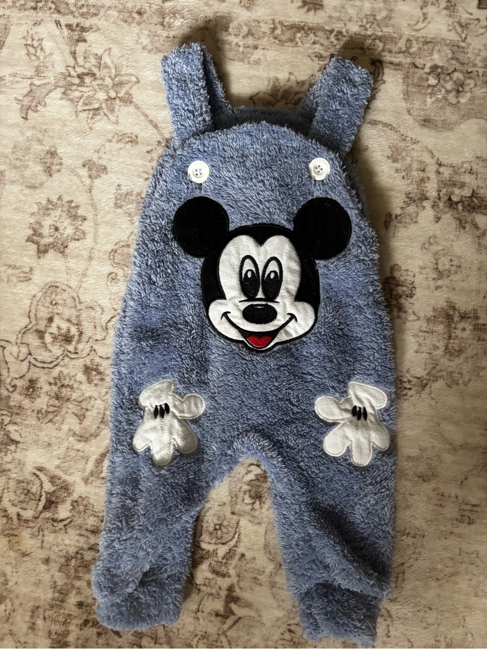 Vintage-Style Mickey Mouse Fuzzy Baby Overalls | 6–9 Months